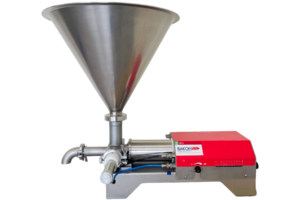 Doseuse à pistons BD3. Machine pneumatique qui dose toutes sortes de produits liquides ou semi-liquides (appareils à cakes, crémeux, pâtes à muffins, génoises, mousses, financier, crèmes). Trémie de 25 litres. Différents cylindres.