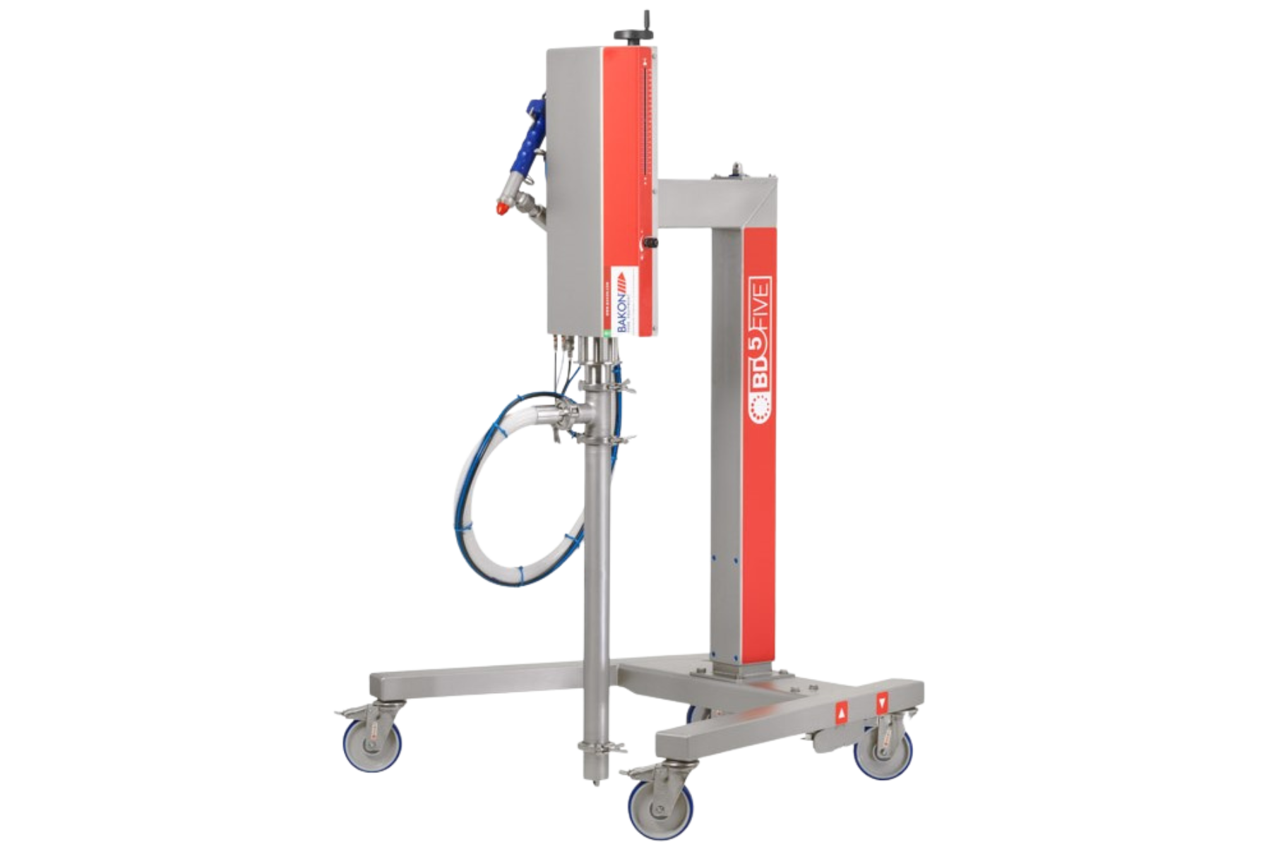 Doseuse à pistons BD5. Machine qui dose toutes sortes de produits liquides ou semi-liquides (appareils à cakes, crémeux, pâtes à muffins, génoises, mousses, financier, crèmes), directement dans un contenant par un système de pompage.